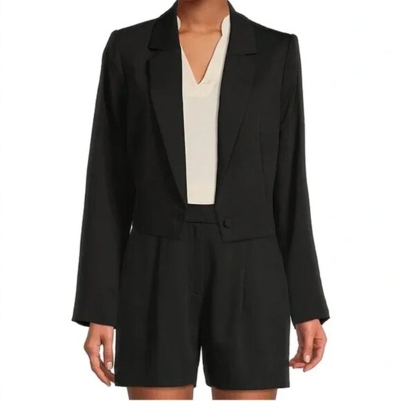 NWT! GIBSON & LATIMER Black Tuxedo Jacket Cropped Single-Button M - Picture 1 of 12